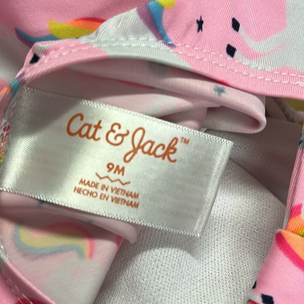 Cat and Jack Pink Unicorn Rainbow Ruffled One Piece Swimsuit Infants 9 Months